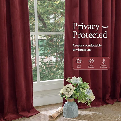 LAMIT Burgundy Red Velvet Curtains 72 Inch for Living Room, Vintage Thermal Insulated Panels Christmas Decor Room Darkening Back Tab and Rod Pocket Drapes for Bedroom/Theater, 2 Panels, 52 x 72 Inch