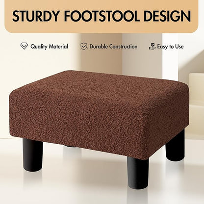 BRIAN & DANY Small Foot Stool Ottoman, Footstool with Legs, Teddy Velvet Foot Rest for Living Room, Bedroom and Office, Brown