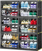 JEKO&JEKO 6-Tier Double-Column Foldable Shoe Storage Cabinet with Magnetic Doors, Large Collapsible Shoe Rack Organizer for Entryway, Fits Up to 24 Pairs, Black