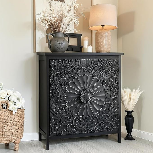 PHI VILLA Black Accent Cabinet with Doors, Small Buffet Sideboard Storage Cabinet, Entryway Cabinets