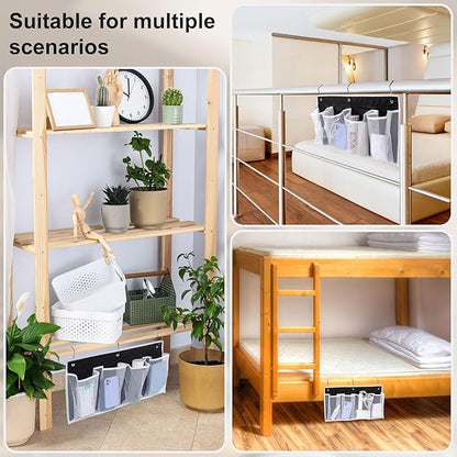 Bed Hanging Shoe Organizers with 3pcs Hooks, 4 Mesh Pocket Bedside Hanging Shoes Holder, Behind Door Storage Pockets for RV Dorm Entryway Bedroom Closet