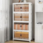 Storage Bins with Lids and Wheels, 440QT-110QT*4Tier Collapsible Bathroom Storage Cabinet with Clear Doors, Plastic Stackable Closet Organizers and Containers White