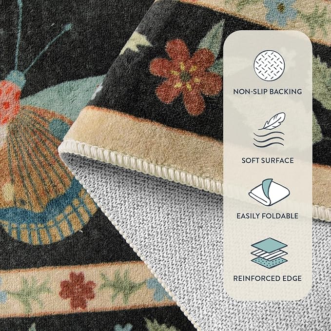 Lahome Insect Washable Rugs for Living Room, Soft Area Rug 6x9 Rug for Bedroom Ultra-Thin Non Slip Dining Room Rug, Stain Resistant Black Rug Large Carpet for Office Nursery(6'x9',Black)