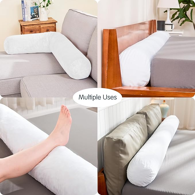SyMax 7.8"x60" Body Pillow for Queen Bed, Memory Foam Bolster w/Removable Velvet Cover, Headboard Gap Filler Pillow, White