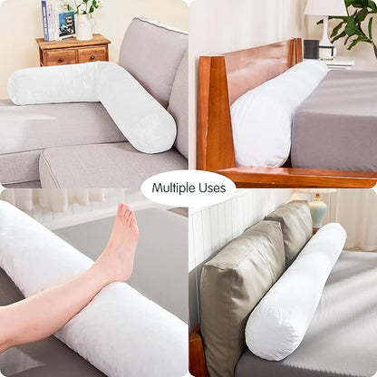 SyMax 7.8"x38" Body Pillow for Twin Bed, Memory Foam Bolster w/Removable Velvet Cover, Headboard Gap Filler Pillow, White