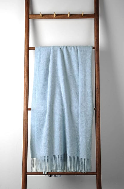 EP Mode 100% Pure Cashmere Throw Blanket for Sofa, Classic Design with Gift Box (Baby Blue)