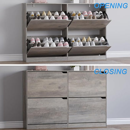 Shoe Cabinet with 4 Flip Drawers, Narrow Hidden Shoe Storage Cabinet, Slim Freestanding Shoe Rack Organizer for Entryway, Hallway, Bedroom, Living Room