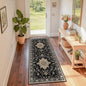 Area Rugs 2'x6' Washable Non-Slip, Floral Vintage Distress Print Pattern Medallion Carpet for Living Room Bedroom Dining Room, Black Brown Neutral Dark Tan