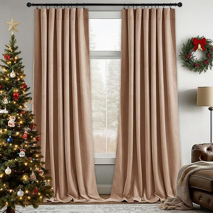 StangH Blush Beige Velvet Curtains 102 inches Long, Nursery Bedroom Room Darkening Sliding Door Panels Thermal Insulated Thick Privacy Drapes for Living Room, W52 x L102, 2 Panels