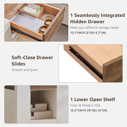 OKD Modern Nightstand with Charging Station, 24" Large Bedside Table, Rustic End Table with Drawers & Open Shelf for Bedroom/Living Room, Night Stand Wood Thick Design,Antique White
