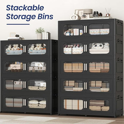 200GAL Extra Large Storage Bins with Lid, 800QT Storage Bins with Wheels, Folding Closet Organizer, Stackable Collapsible Plastic Storage Containers for Home, Office, Kitchen, 4Pack Black