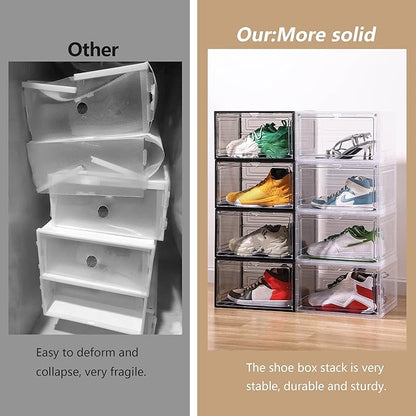 Attelite 8 Pack Shoe Boxes Clear Plastic Stackable, Upgrade Large Shoe Storage Organizer Containers with Magnetic Door for Display Sneaker, Easy Assembly
