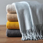 EP Mode Fringed Mulberry Silk Throw Blanket for Sofa (Baby Blue)