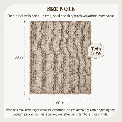 Carriediosa Chunky Knit Throw Blanket 60" X 80" Twin, 100% Hand Made Large Chenille Loop Yarn Soft Fluffy Throws for Couch Sofa Bed, Big Crochet Cozy Heavy Thick Cable Woven Blankets, Taupe