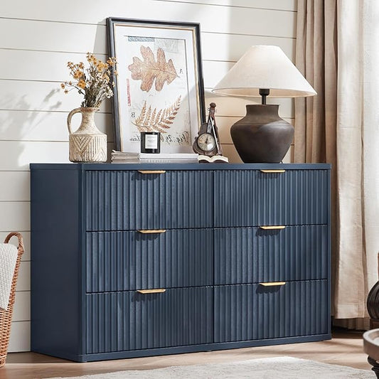 LEYAOYAO Fluted 5 Drawers Dresser Set of 2, 41" Tall Modern Chest of Drawers with Metal Handle, Curved Profile Dresser TV Stand, Wooden Drawer Organizer for Bedroom, Living Room, Hallway, Lightgrey