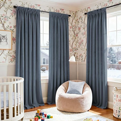 Lazzzy Velvet Blackout Curtains Thermal Insulated Room Window Drapes Super Soft Luxury Curtains for Living Room Bedroom Rod Pocket 2 Panels, Dark Slate, 62" W x 96" L