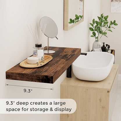 Floating Shelves for Wall, 24 x 9.3 Floating Shelf Wall-Mounted, Rustic Wood Bathroom Shelf Set of 2, Deep Bookshelf Storge Shelves for Living Room, Bedroom, Farmhouse, Rustic Brown Color