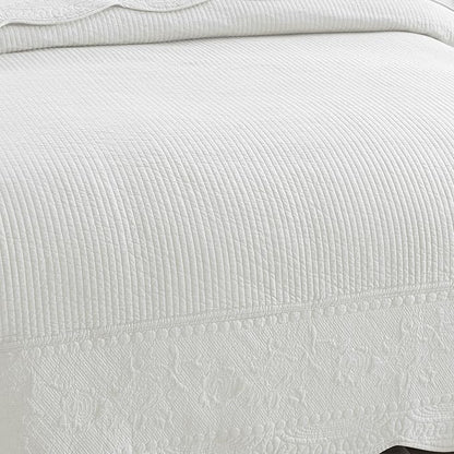 MarCielo 100% Cotton Quilt Set - 3-Piece Embroidered Farmhouse Bedspread & Shams, All-Season Breathable Bedding(TG Bright White,King)