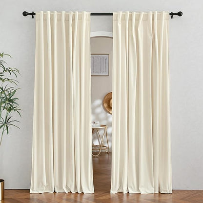 RYB Home Cream White Velvet Curtains 84 inches - Super Soft Luxury Curtains for Nursery, Bedroom Window Panels for Kids Room Dining Room, Wide 62 x Long 84, 2 Panels
