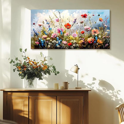 SERIMINO Large Wall Art for Living Room Canvas Prints, Farmhouse Nature Floral Botanical Wall Decor, Colorful Flower Market Modern Home Decor Oil Paintings Bathroom Decor Aesthetic 29"X57"