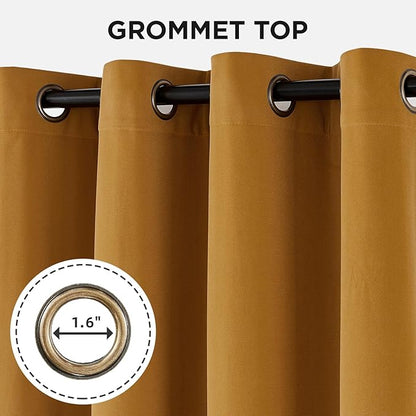 Joydeco Mustard Yellow 100% Blackout Curtains 108 Inch 2 Panels, Luxury Thermal Yellow Velvet Curtains for Bedroom Living Room, Soundproof Blackout Window Drapes, Grommet Top (52W x 108L)