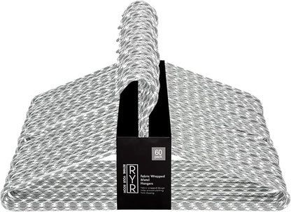 Clothes Hangers 60 Pack – Space Saving Fabric & Metal Hangers, Non-Slip Pant & Coat Hangers, Room Essentials, Closet, Durable Wardrobe Storage for Shirts, Suits & Pants – Grey/White
