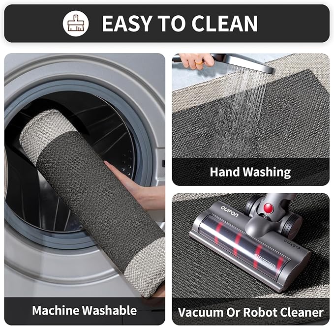Kitchen Mats for Floor, Super Absorbent Kitchen Rugs Non Slip Washable, Soft Braided Kitchen Runner Rug, Standing Mat Kitchen Sink Mat, Easy to Clean, Black 17x47