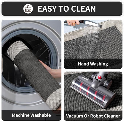 Kitchen Mats for Floor, Super Absorbent Kitchen Rugs Non Slip Washable, Soft Braided Kitchen Runner Rug, Standing Mat Kitchen Sink Mat, Easy to Clean, Black 17x59