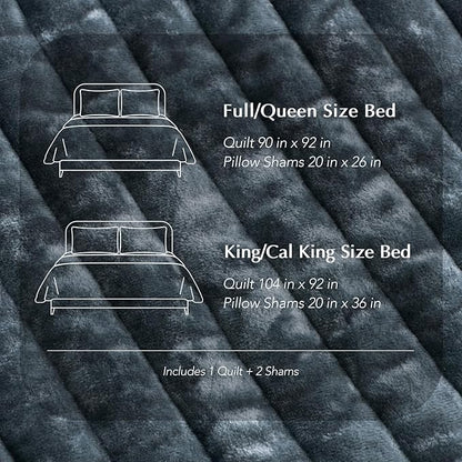 EVERGRACE Velvet Quilt Set King Size, Luxurious Soft Striped Channel Bedding Set, Lightweight Velvet Comforter for All Season, Oversized Bedspread Coverlet with 2 Matching Shams, Stormy Blue