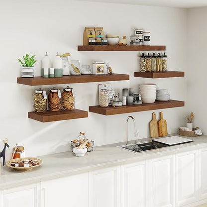12" Deep Walnut Floating Shelves,Over Toilet Long Wall Mounted Modern Farmhouse 36 inches,Wall Shelves with Invisible Brackets for Bedroom, Bathroom, Living Room, Kitchen, Set of 1