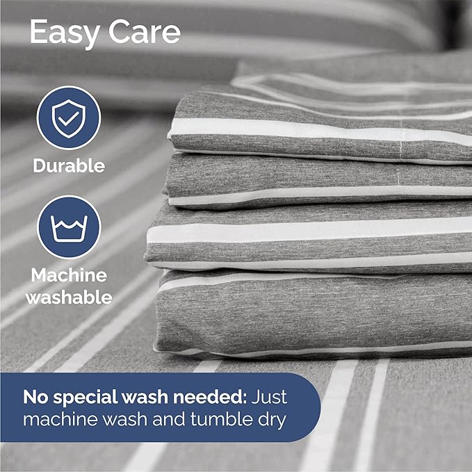 Queen 6 Piece Sheet Set - Cooling, Comfy & Breathable - Hotel Luxury Bedding, Includes Fitted Sheet for Women, Men, Kids & Teens - 1 Flat, 1 Fitted Sheet, 4 Pillowcases w/Deep Pockets - Grey Stripes