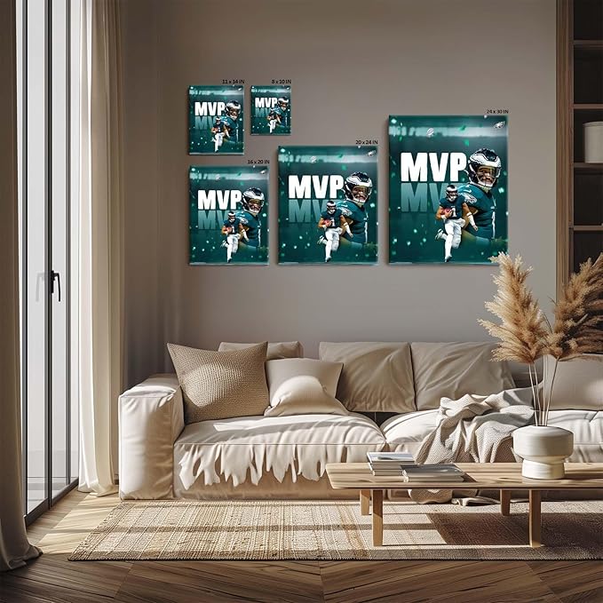B.B.F MAKE 2025 Super Canvas Bowl Wall Art Champions MVP Hurts Canvas Wall Decor Eagles Poster Print Philadelphia Sports Star Picture Gift Modern Bedroom Living Room Home Decoration, Framed 8x10inch
