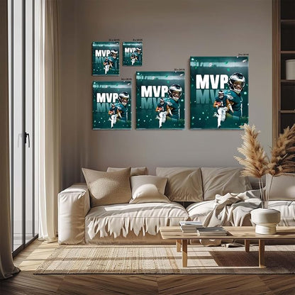 B.B.F MAKE 2025 Super Canvas Bowl Wall Art Champions MVP Hurts Canvas Wall Decor Eagles Poster Print Philadelphia Sports Star Picture Gift Modern Bedroom Living Room Home Decoration, Framed 11x14inch
