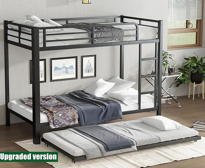 SIGONE Stronger & Safer Heavy Duty Twin XL Over Twin XL Bunk Bed with Twin Trundle for Adults Teens, Thickened More Stable Metal Bunkbed Frame (Greater Weight Capacity)