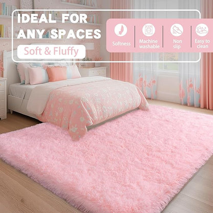 Large Rugs for Living Room 10x14 Pink Area Rug, Soft Fluffy Furry Plush Carpet for Bedroom Girls Kids Room, Non-Slip Indoor Floor Rug, Big Shag Throw Rug for Home Decor