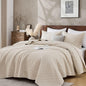 King Quilt Set with Shams Lightweight Quilted Bedspread Coverlet Thin Comforter Bed Cover Vintage Washed Quilted Blanket for All Season, Brushed Microfiber Diamond Stitching, Beige, 104"x92"