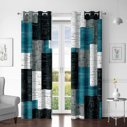 Rustic Blue Grey 100% Blackout Curtains for Bedroom 84 inch Long 2 Panels Set Gray Modern Abstract Geometric Black Out Curtains Insulated Room Darkening Window Drapes for Living Room, 52Wx84L