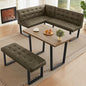 3-Piece Corner Dining Table Set with Bench, 70 Inch Space-Saving Breakfast Nook for Kitchen & Dining Room(Walnut Table+Right Seat Brown Bench)