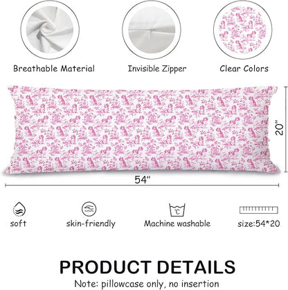 Pink Chinoiserie Cavalier King Charles Spaniel Dog 20x54 Body Pillow Cover with Zipper,Grandmillennial Pink French Country Cavalier Dog Decorative Body Pillow Cases for Bed Couch
