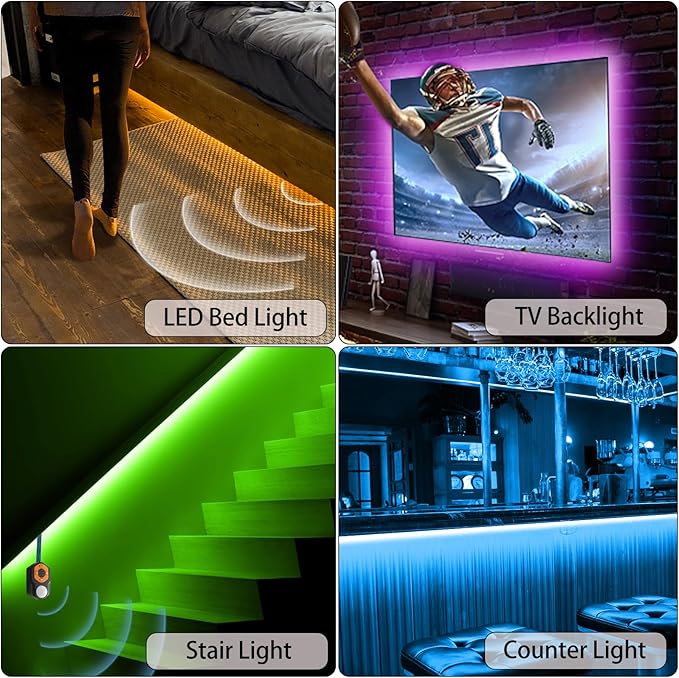 Motion Sensor LED Light Strip 19.68ft Under Bed Lights, RGB 3 Mode Motion Activated Bed Light with Music Sync and Timer, Dimmable Color Changing LED Lights Christmas Gift