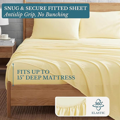 Casa Platino Sheets Full Size Bed Set, Pre-Washed Full Size Sheet, Ultra Soft & Breathable Full Bed Sheets Set, Brushed Microfiber Cooling Sheets, Full Size Sheets Set with Deep Pockets - Vanilla