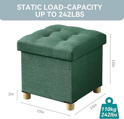 BRIAN & DANY Ottoman with Storage, Small Storage Ottoman for Dorm, Linen Folding Ottoman Foot Stool with Legs for Living Room and Bedroom, 15"x15"x15" - Dark Green