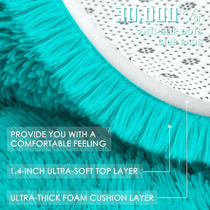 OLANLY Teal Blue Round Rugs for Bedroom - Machine Washable, 9 ft Circle Area Rugs for Living Room, Soft and Fluffy Shaggy Carpet for Teen Girls and Boys, Nursery Rooms, Dorms, Home Decor Aesthetic