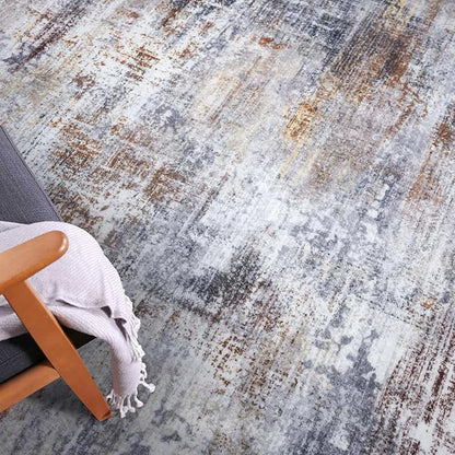 IOHOUZE Abstract Runner Rug 3x8 Ft Washable Runners for Hallways, Non Slip Kitchen Runner Printed Faux Wool Entryway Runner Indoor, Modern Abstract Floor Carpet for Hall Bedroom, Orange Grey