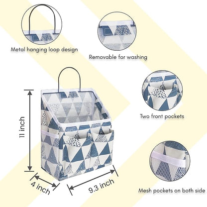 Kanrichu 2pcs Small Wall Hanging Organizer Bag, Linen Fabric Door Hanging Storage Basket with Pockets, Waterproof Bin for Kitchen, Bedroom, Office, RV Camper (Triangle)