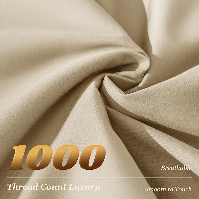 LBRO2M 1000 Thread Count 100% Egyptian Cotton Sheets Set Clifornia King, 4 Piece Sets Bed Sheet Deep Pocket Sheet Set 16" Soft Comfortable All Season (Clifornia King, Linen)
