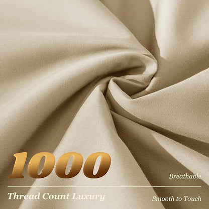 LBRO2M 1000 Thread Count 100% Egyptian Cotton Sheets Set Clifornia King, 4 Piece Sets Bed Sheet Deep Pocket Sheet Set 16" Soft Comfortable All Season (Clifornia King, Linen)