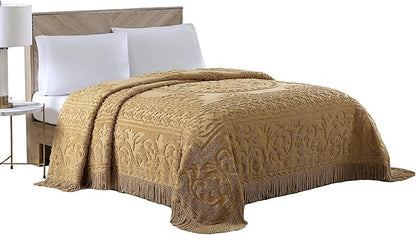 Beatrice Home Fashions Medallion Chenille Bedspread, Queen, Gold