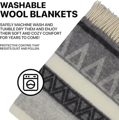 | Wool Blanket/Throw | 100% New Zealand Wool | Perfect for Home and Outdoors | Virgin Wool Throw with Fringes 75"x87" (190 x 220 cm)