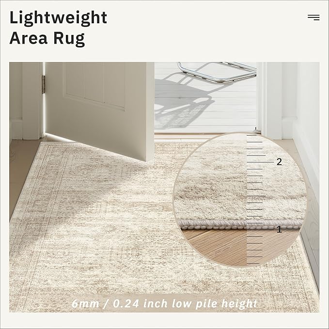 Runner Rug 2'6" x 10' Washable Non-Slip Runner Rugs for Kitchen Bathroom Laundry Room Vintage Ultra Thin Runners for Hallway Entryway Beige